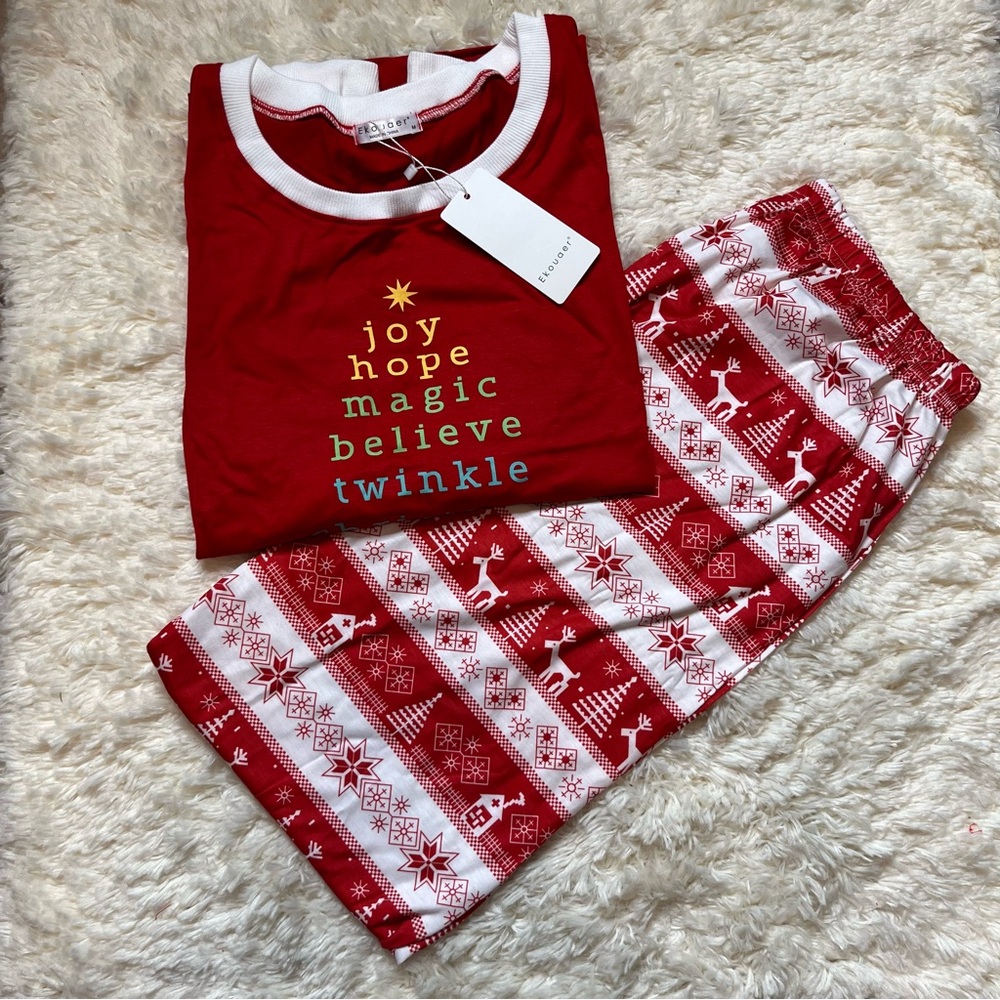 Ekouaer Women’s Festive Red Holiday Long Sleeve Pajama Set